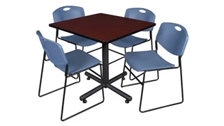 Cafeteria Tables Regency Furniture 36in Square Breakroom Table- Mahogany & 4 Zeng Stack Chairs