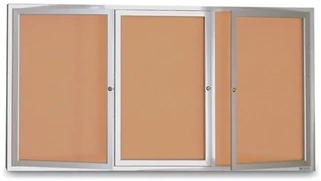 Bulletin Boards United Visual 72in x 36in 3 Door in Door Enclosed Corkboard