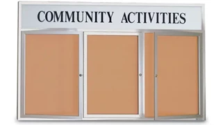 Bulletin Boards United Visual 72in x 36in in Door Enclosed Corkboard with Header