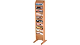 Literature Organizers Wooden Mallet 10 Pocket Oak Magazine Floor Rack