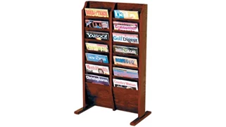Literature Organizers Wooden Mallet 14 Pocket Oak Magazine Floor Rack