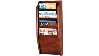 Literature Organizers Wooden Mallet 4 Pocket Oak Magazine Wall Rack