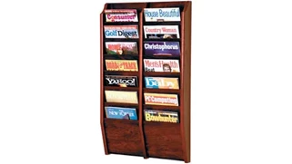 Literature Organizers Wooden Mallet 14 Pocket Oak Magazine Wall Rack