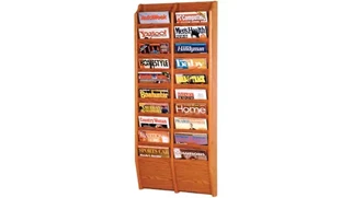 Literature Organizers Wooden Mallet 20 Pocket Oak Magazine Wall Rack