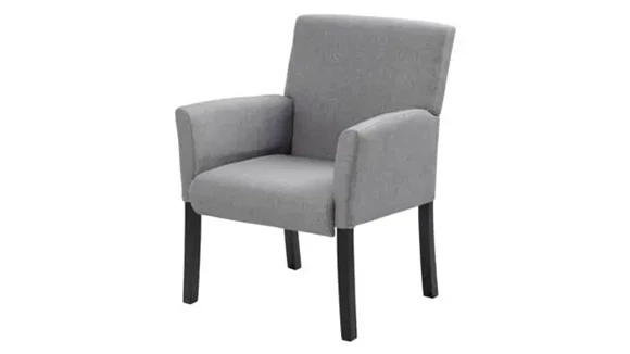 Box Arm Guest Chair Linen Upholstered Wood Legs