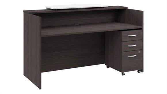 72in W x 30in D Reception Desk with Bow Front Counter and Mobile File Cabinet