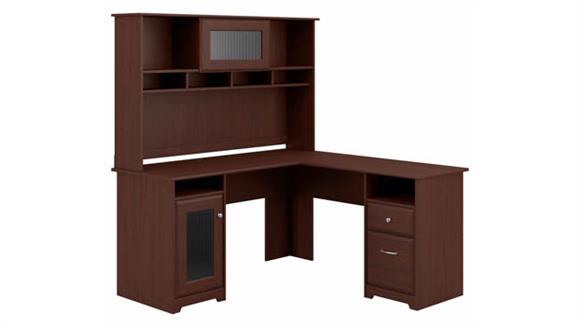 60in W L-Shaped Computer Desk with Hutch
