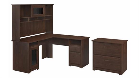 60in W L-Shaped Computer Desk with Hutch and Lateral File Cabinet