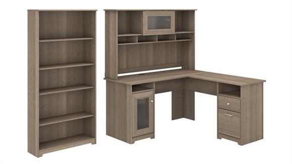 60in W L-Shaped Computer Desk with Hutch and 5 Shelf Bookcase