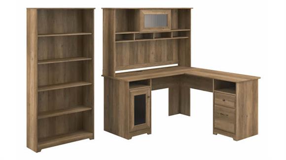 60in W L-Shaped Computer Desk with Hutch and 5 Shelf Bookcase