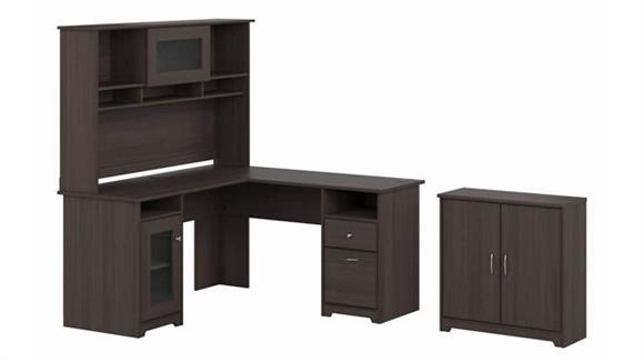 60in W L-Shaped Desk with Hutch and Small Storage Cabinet