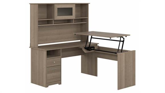 60in W 3 Position L-Shaped Sit to Stand Desk with Hutch