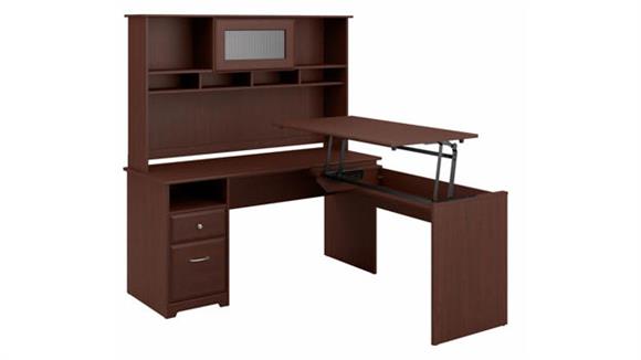 60in W 3 Position L-Shaped Sit to Stand Desk with Hutch