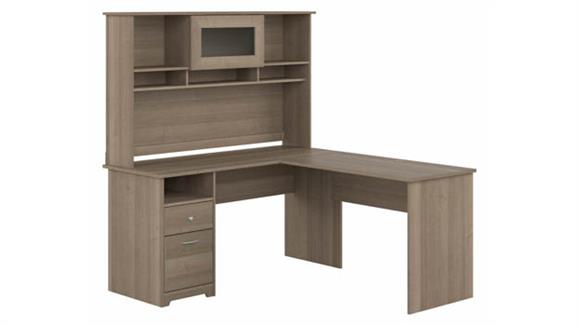 60in W L-Shaped Computer Desk with Hutch and Drawers