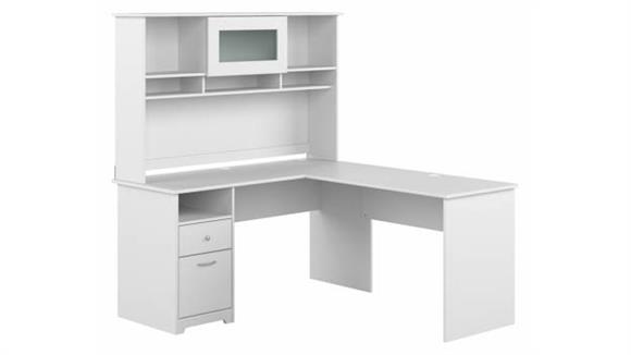 60in W L-Shaped Computer Desk with Hutch and Drawers