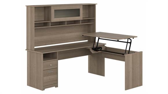 6ft W 3 Position L-Shaped Sit to Stand Desk with Hutch