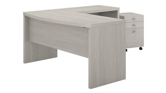L-Shaped Bow Front Desk with Mobile File Cabinet