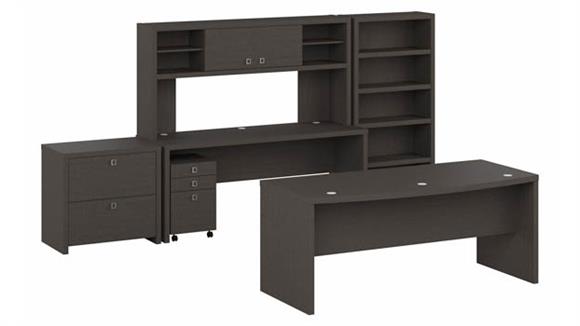 72in W Bow Front Desk, 72in W Credenza Desk, 72in W Hutch, Bookcase, Lateral File and 3 Drawer Mobile File
