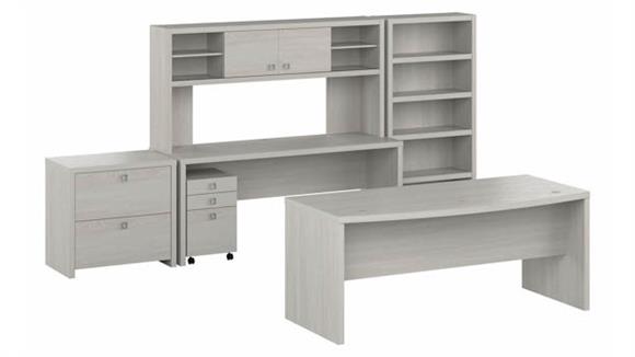 72in W Bow Front Desk, 72in W Credenza Desk, 72in W Hutch, Bookcase, Lateral File and 3 Drawer Mobile File