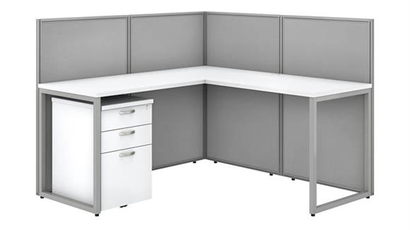 60in W L-Shaped Open Cubicle Desk with 3 Drawer Mobile File Cabinet and 45in H Panels