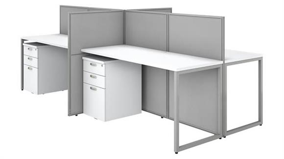 60in W 4 Person Open Cubicle Desk with 4 Mobile File Cabinets and 45in H Panels