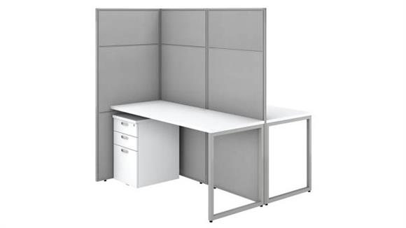 60in W 2 Person Cubicle Desk with File Cabinets and 66in H Panels