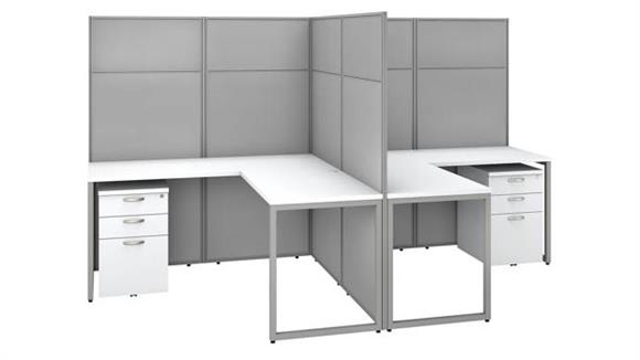 60in W 2 Person L-Shaped Cubicle Desk with Drawers and 66in H Panels