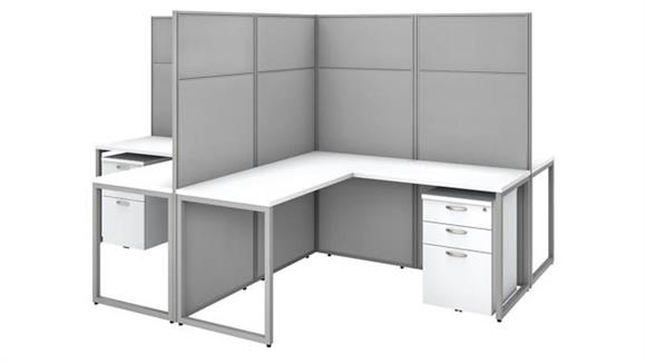 60in W 4 Person L-Shaped Cubicle Desk with Drawers and 66in H Panels