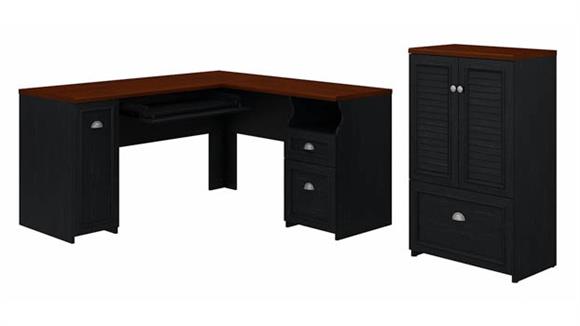 60in W L-Shaped Desk and Storage Cabinet with File Drawer