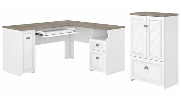 60in W L-Shaped Desk and Storage Cabinet with File Drawer