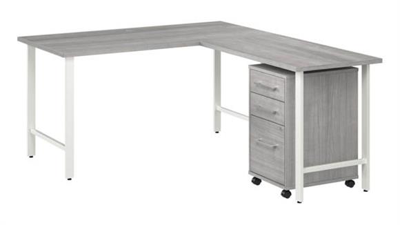 60in W x 30in D L-Shaped Computer Desk with 3 Drawer Mobile File Cabinet