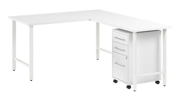 60in W x 30in D L-Shaped Computer Desk with 3 Drawer Mobile File Cabinet