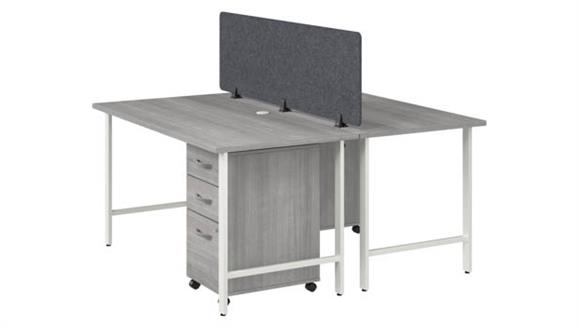 2 Person Computer Desk with Mobile File Cabinets, Power Grommets, and Privacy Screen