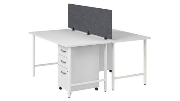 2 Person Computer Desk with Mobile File Cabinets, Power Grommets, and Privacy Screen