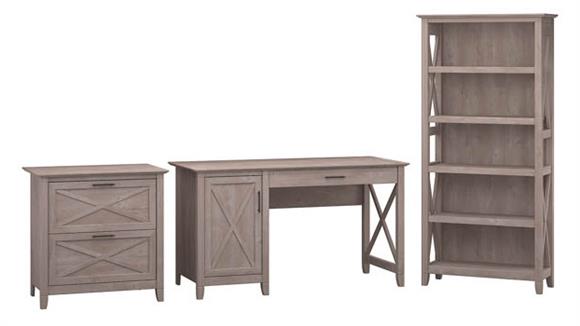 54in W Computer Desk with 2 Drawer Lateral File Cabinet and 5 Shelf Bookcase