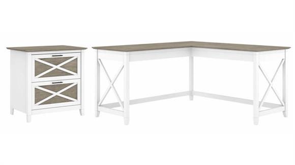 60in W L-Shaped Desk with Lateral File Cabinet