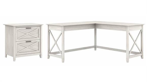 60in W L-Shaped Desk with Lateral File Cabinet