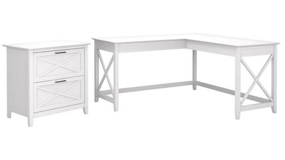 60in W L-Shaped Desk with Lateral File Cabinet