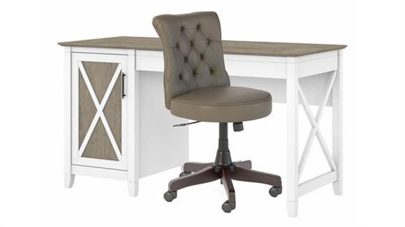 54in W Computer Desk with Mid Back Tufted Office Chair