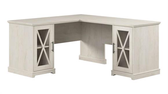60in W Farmhouse L-Shaped Desk with Storage Cabinets