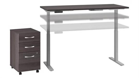 60in W x 30in D Height Adjustable Standing Desk with Assembled Mobile File Cabinet
