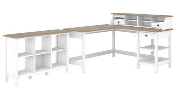 60in W L-Shaped Computer Desk with Desktop Organizer and 6 Cube