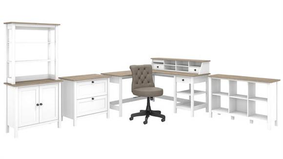 60in W L Shaped Computer Desk with Desktop Organizer, Leather Chair. Lateral Cabinet, Storage Cabinet with Hutch and 6 Cube Bookcase