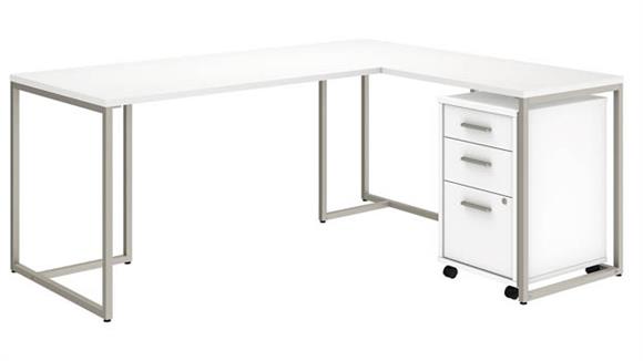 72in W L-Shaped Desk with 30in W Return and Mobile File Cabinet