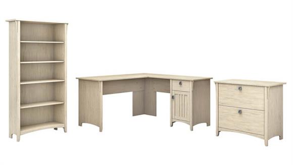 60in W L-Shaped Desk with Lateral File Cabinet and 5 Shelf Bookcase