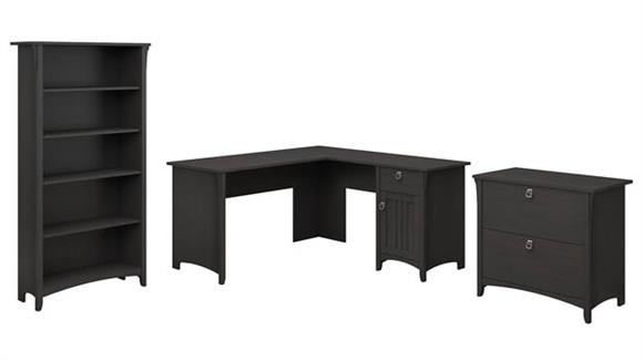 60in W L-Shaped Desk with Lateral File Cabinet and 5 Shelf Bookcase