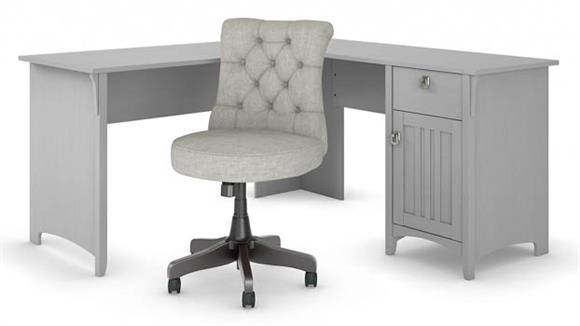 60in W L Shaped Desk with Mid Back Tufted Office Chair