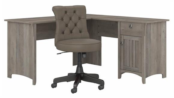 60in W L-Shaped Desk with Mid Back Tufted Office Chair