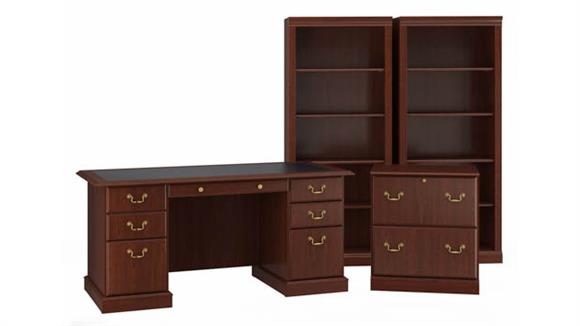Executive Desk with Lateral File Cabinet and Bookcase Set