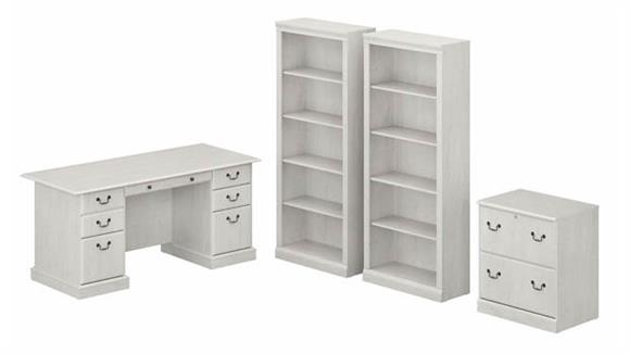 Executive Desk with Lateral File Cabinet and Bookcase Set